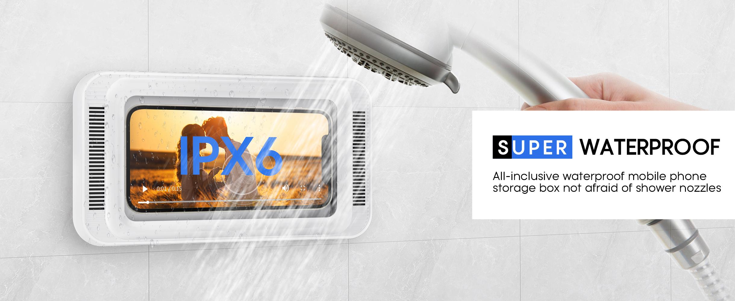 Shower Phone Holder with Speaker  480 Rotation, Wall Phone Mount for Shower Waterproof Anti Fog Shower Case