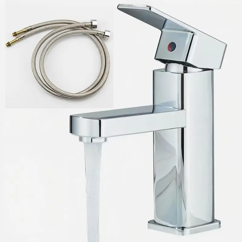 Electroplated Alloy Cold Hot Water Faucet Set, Includes 2 X 60cm Supply Pipes, Splash-Proof Dual Control, Adjustable Temperature, Bathroom & Kitchen