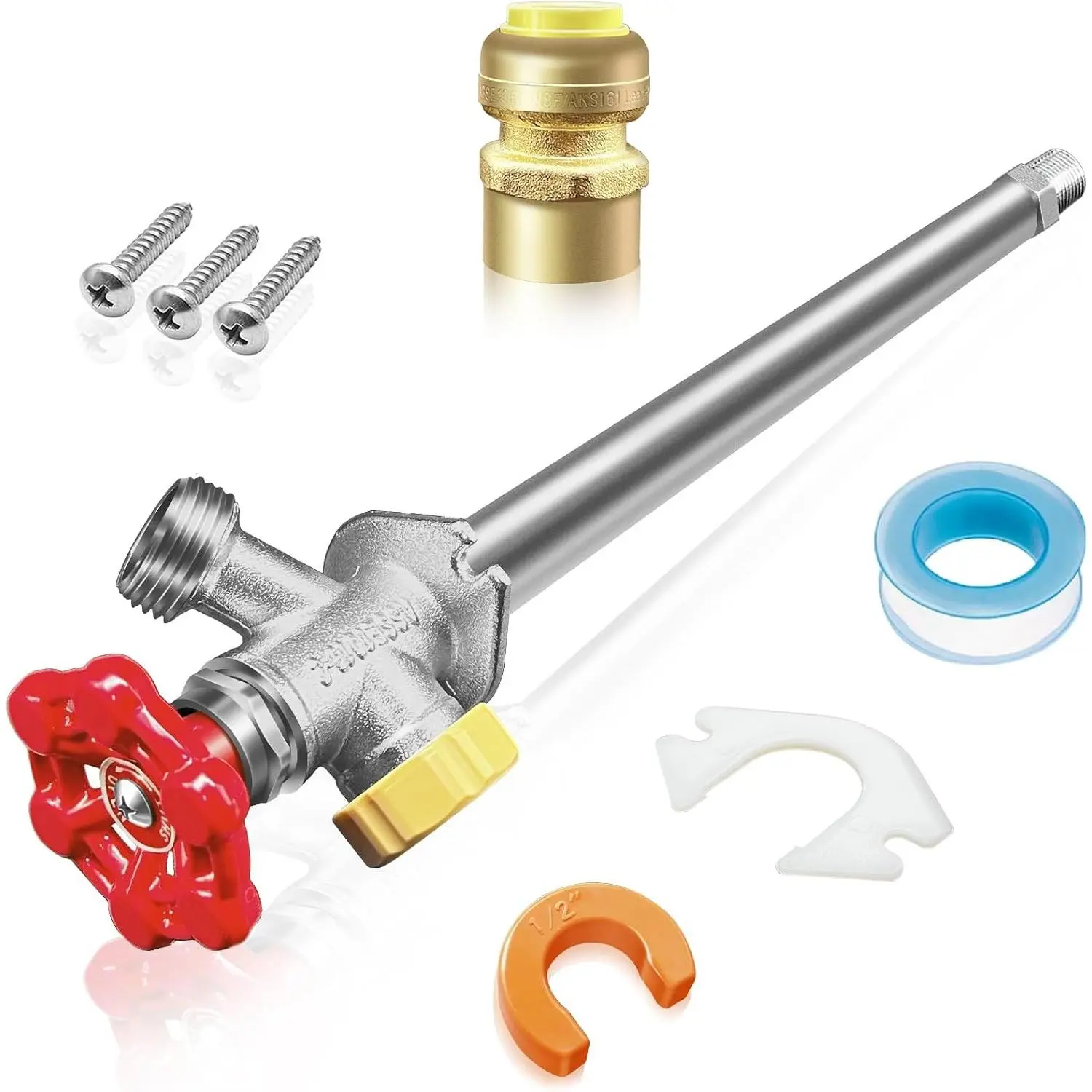 12inch Anti-Siphon Frost Free Sillcock, No Lead Brass Frost Proof Outdoor Faucet Bib with Backflow Preventer, 1/2" Push-to-Fit Connector X 3/4 Inch Hose Bibb Frost Free Spigot