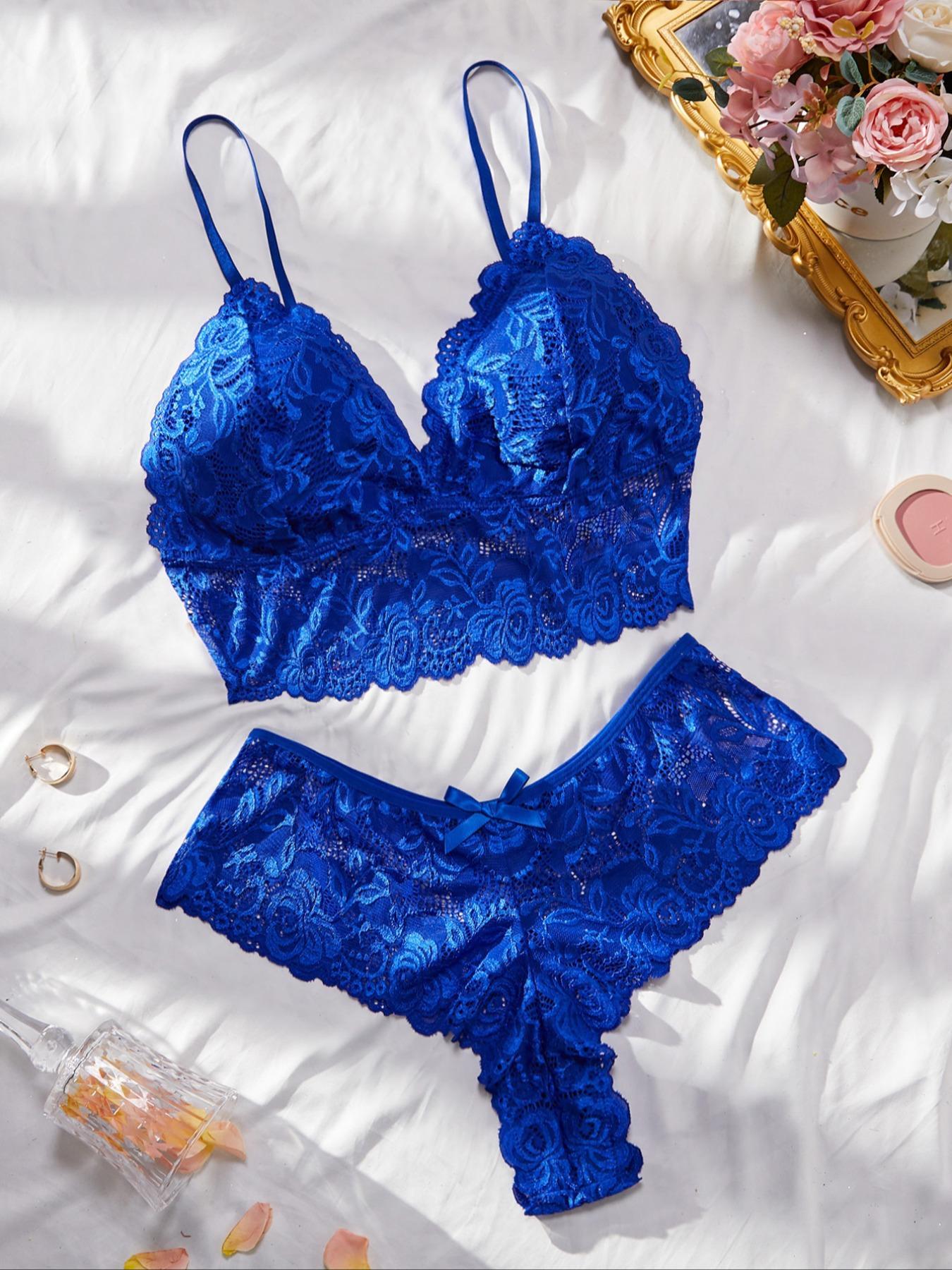 Two-Piece Set Women's Floral Lace Bra & Bow Decor Panty, Sexy Comfortable Breathable Everyday Medium Lingerie Set for Daily Wear, Underwear Set for Women Womenswear Bra Sets