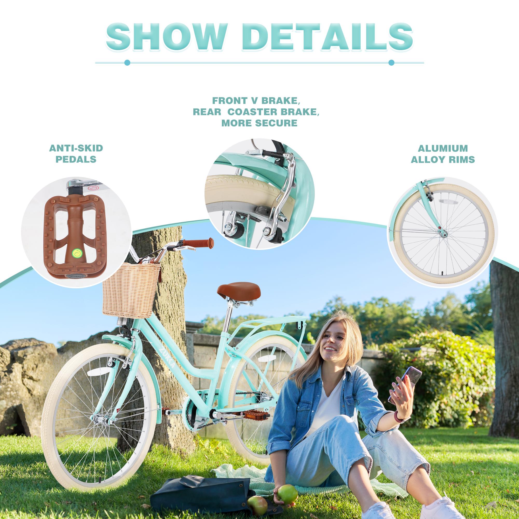 24 Inch Girls Bike for 10+ Years Old Sturdy Steel Frame Adjustable Saddle & Grips Anti-skid Tires GCC Standards Full-coverage Chain Guard Front V & Rear Coaster Brakes