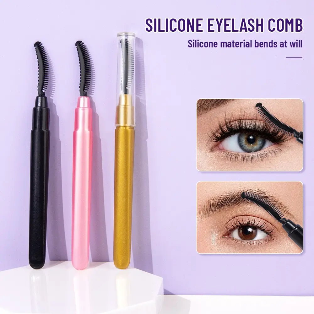 5pcs Silicone Eyelash Comb with Dust Cover, Ultra Soft Eyelash Separator, Premium Handle, Daily Eye Makeup Tool, Natural Slender Lashes
