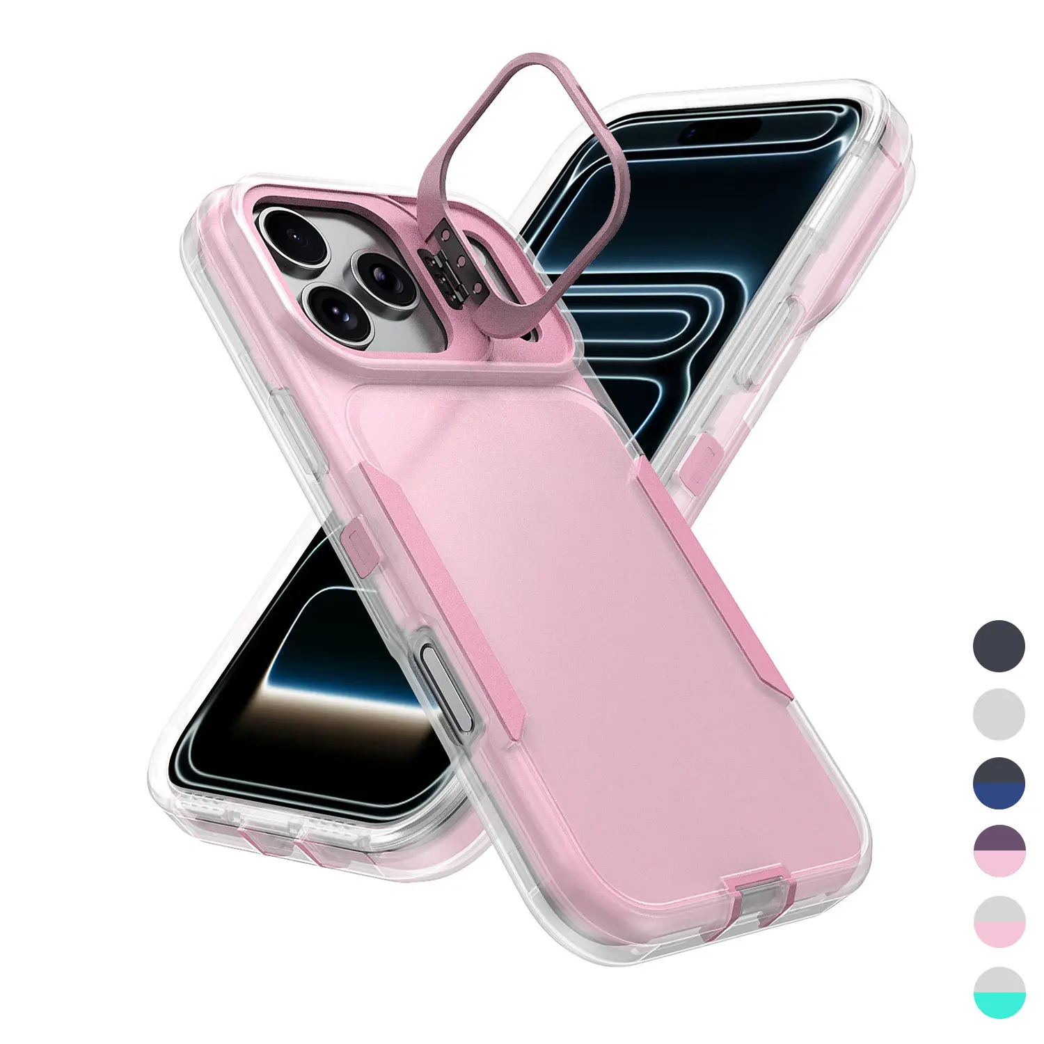Heavy Duty Shockproof Case for iPhone 17/15/14/13/12 Pro Max with Camera Kickstand, Dual Layer Hard PC Case, Military Grade Drop Protection, Rugged Full Body Protective Cover
