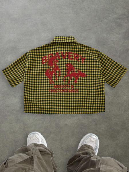 Men's Regular Fit Horse & Letter Print Short Sleeve Shirt, Casual Retro Gingham Shirt for Daily Wear, Fashion Men's Top for Summer