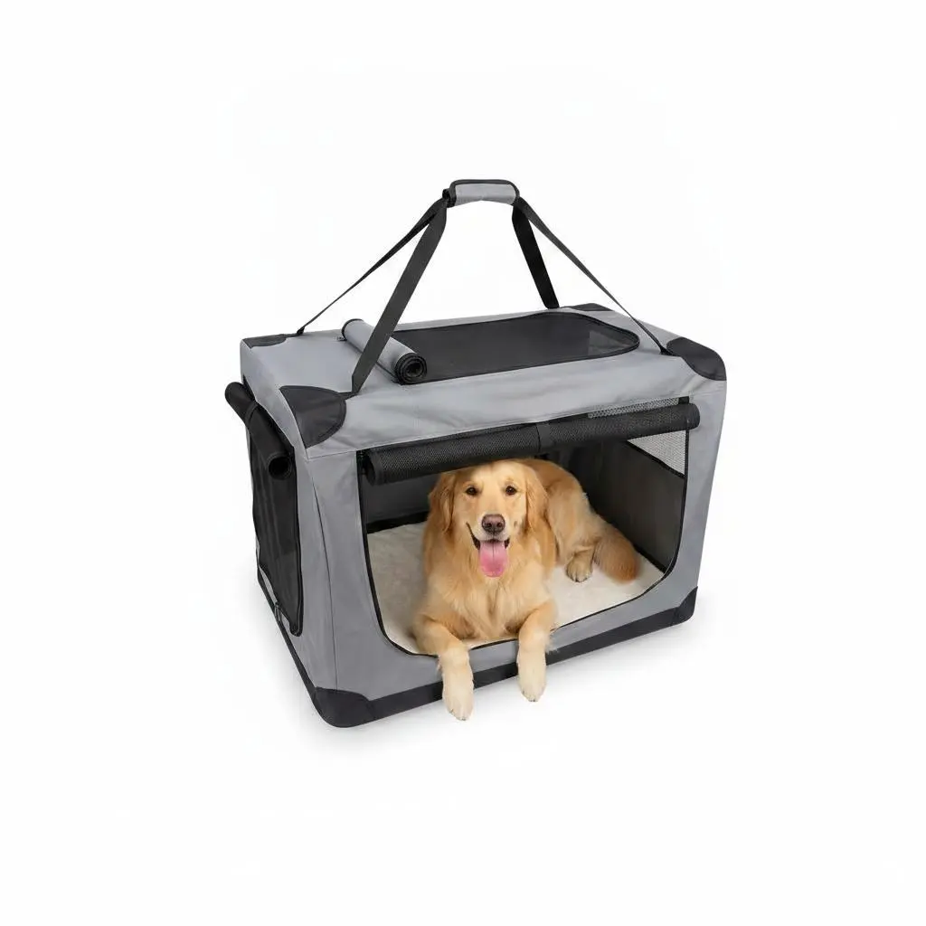 Medium Soft Dog Crate for Car and Travel – Collapsible 3-Door Pet Kennel with Sturdy Metal Frame, Washable 600D Cover, Soft Pad & Safety Zippers – Portable Indoor/Outdoor Dog Cage