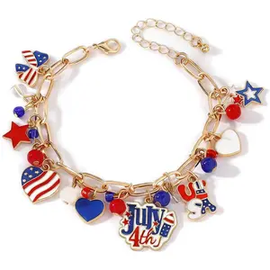 4th of July Bracelet Red White Blue American Flag Charm Bracelet for Women Men USA Patriotic Jewelry Fourth of July Oufit Accessories