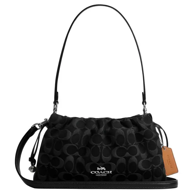 Coach Faye 26 Crossbody Bag for Women – Classic Denim and Vegetable-Tanned Leather, Monogram Pattern, Black