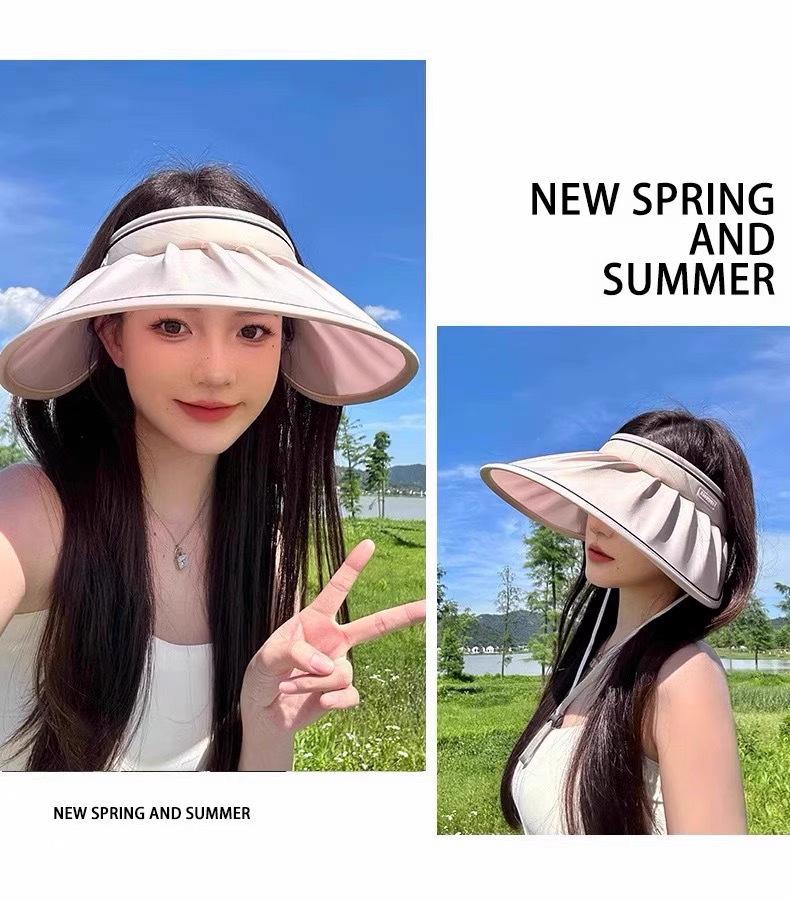 Ice silk sunscreen hat women's summer headband outdoor sun hat big brim shell hat UV protection face hat