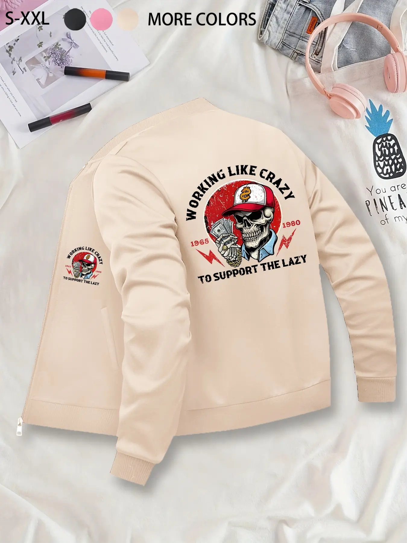 Skeleton Printed Baseball Jacket - Trendy Statement Jacket Coat, Affordable Jacket for Budget-Conscious Shoppers, Stylish Low-Price Jacket