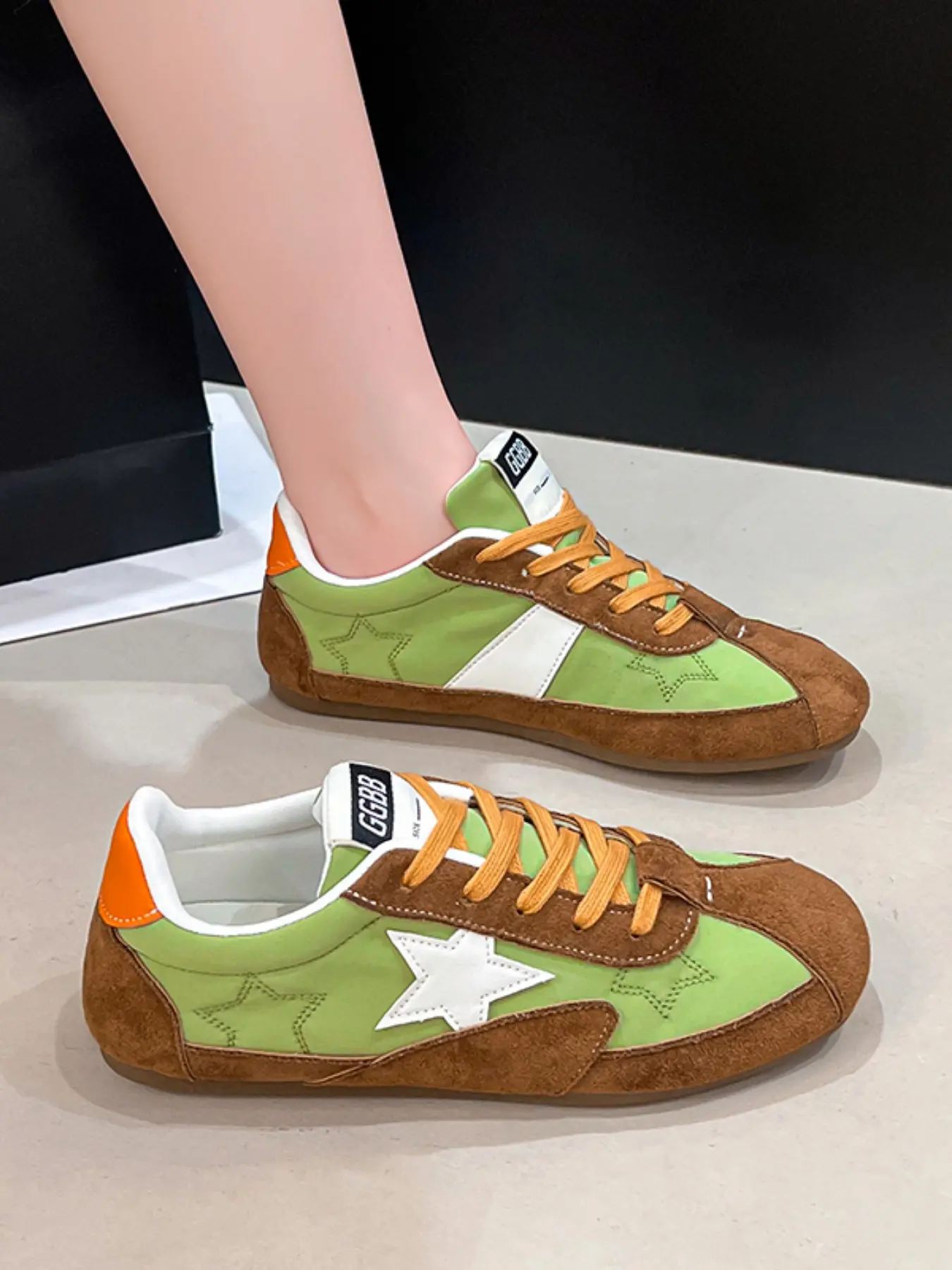 Colorblock Multi-Material Shoes, Lightweight Flexible Design, Comfortable Walking, Narrow Fit, Foot Shape Correction, Daily Wear, Versatile Trainers