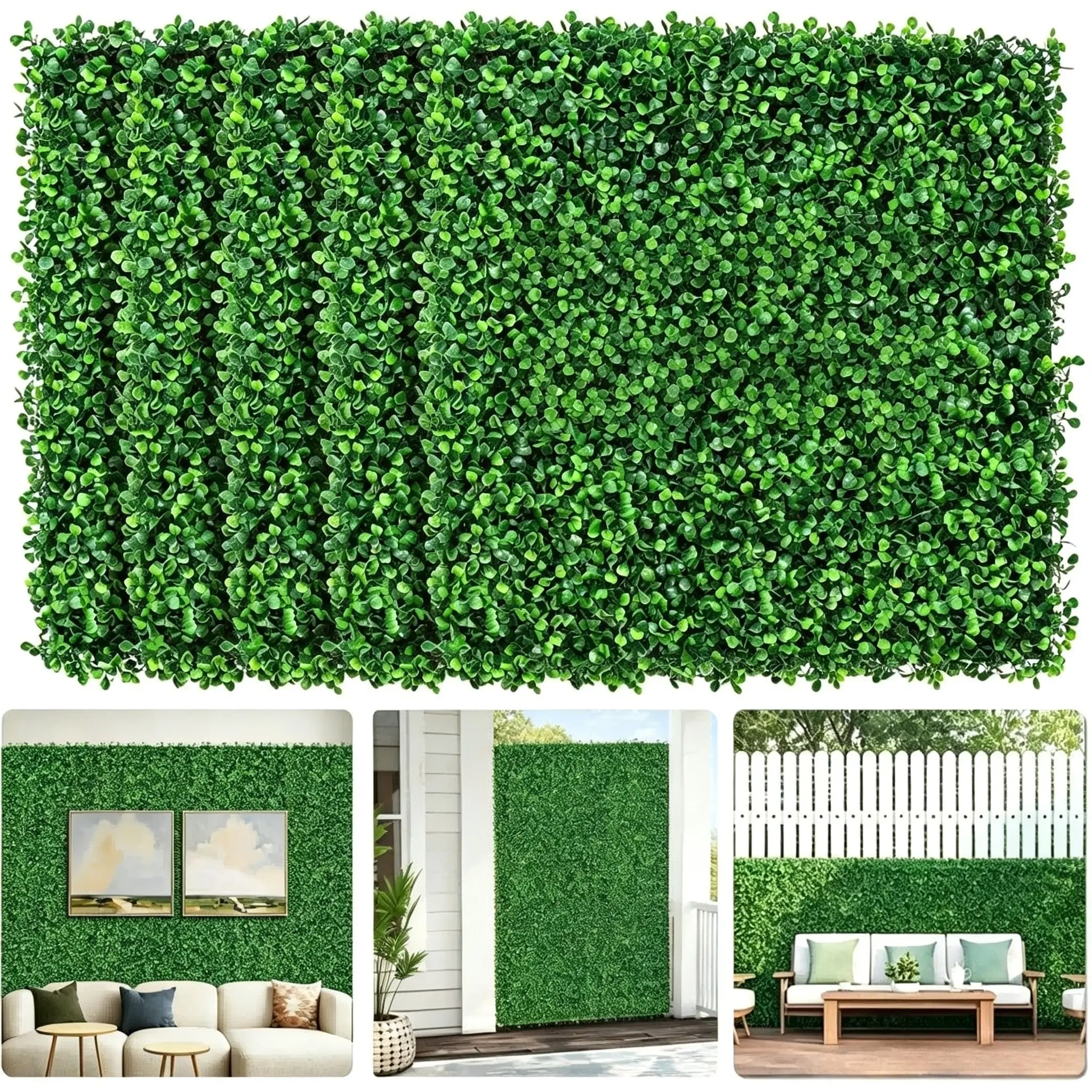 12Pcs 10" x 10" Grass Wall Panels, Anti-Fade Greenery Wall | 8.3 sqft Artificial Greenery Backdrop for Indoor Outoor Green Wall Decor, Fake Ivy Vine Balcony Fence Outdoor Privacy Screen