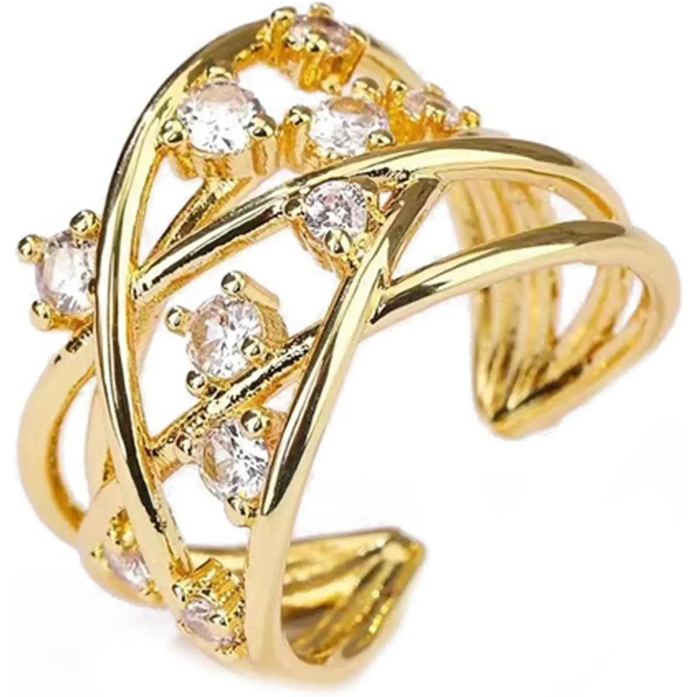 18K Gold Plated Rings for Women and Teen Girls Non Tarnish Cubic Zirconia Fidget Ring Butterfly/Snake/Mesh/Cross/Crown Knuckle Ring Open Adjustable Statement Stacking Chunky Rings