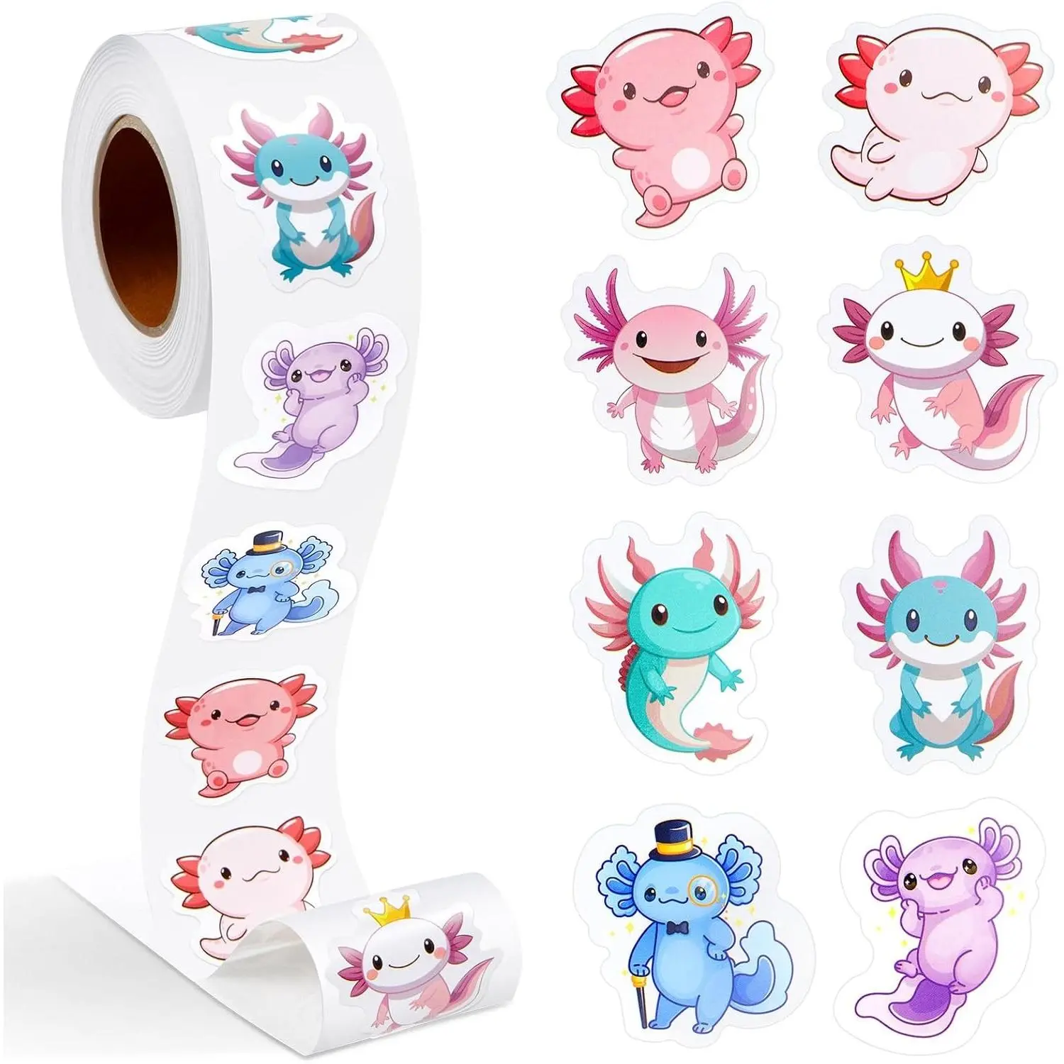 1 Roll Axolotl Stickers - 500 Pcs Cute Animal Reward Decals, Office Supplies, Christmas Party Favors, Incentives for Kids