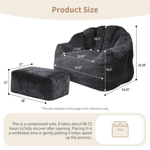 [Bellemave]Bean bag chair, armrest bean bag sofa chair filled with high-density foam, comfortable lazy sofa chair, adult bean bag chair for the living room, bedroom reading.