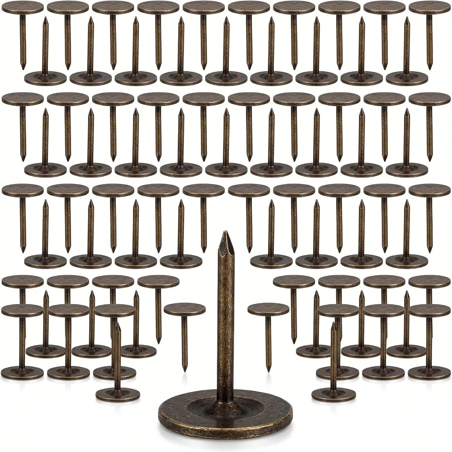100 count Bronze Thumb Tacks Flat , Heavy Duty Metal Push Pins for Wall , 0.6" Long Decorative Upholstery Tacks for Furniture, Bulletin Board, DIY Crafts & Office - Map Nails & Drawing Pins