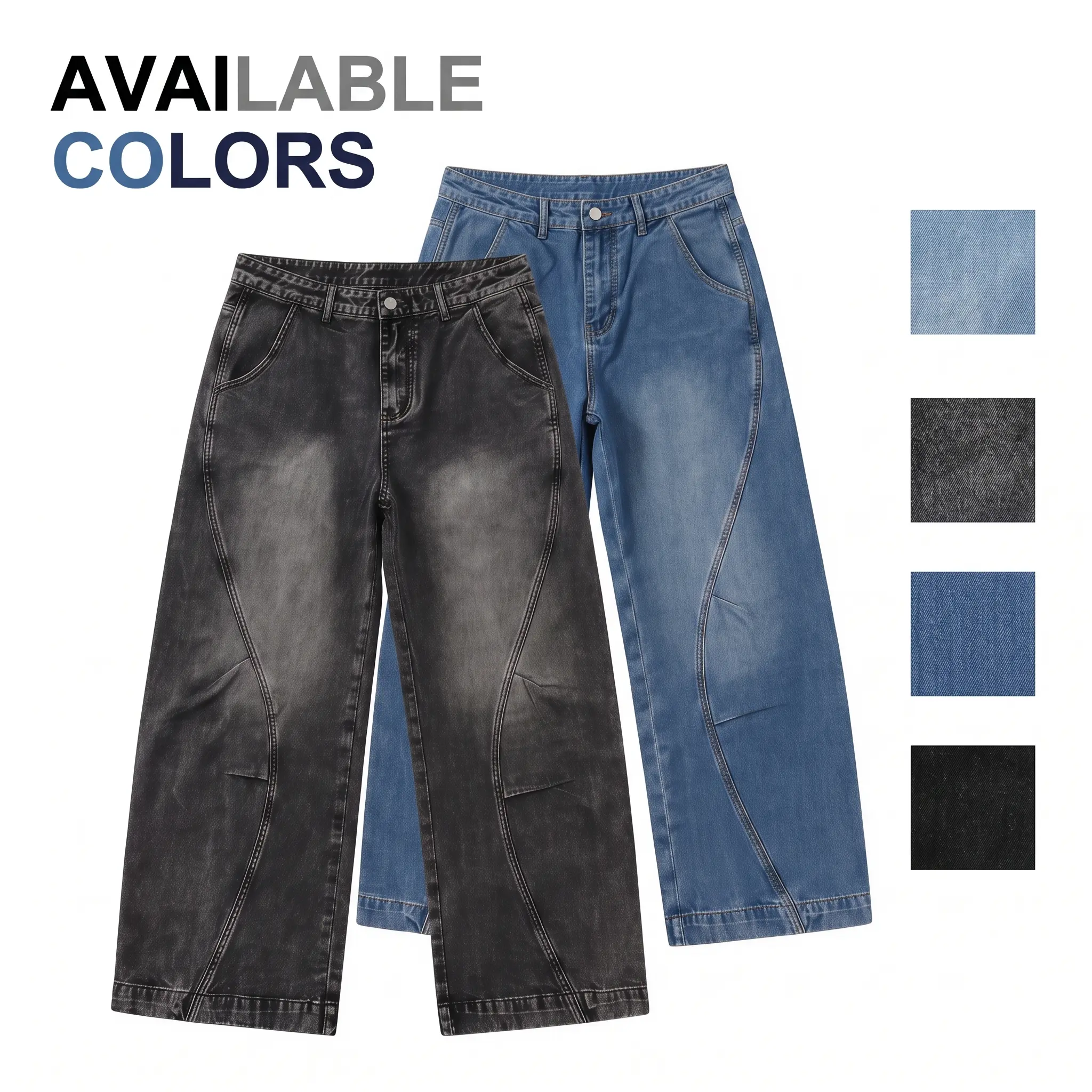 Men's Barrel Leg Cargo Jeans - Menswear, Vintage Wash, Relaxed Fit, Curved Wide Silhouette, Striped, Wear-Resistant, Utility Details, All Seasons, Large Men's Jeans for Streetwear Skate Urban Style
