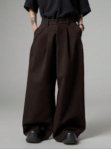 men's solid color wide-legged dragging pants, loose street fashion casual comfy pocket trousers for daily wear, trendy men's bottoms for all seasons