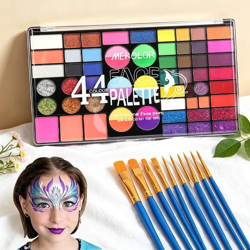 Face Painting Kit, Face Body Makeup, Water-Activated, Safe for Sensitive Skin, Includes Templates and Brushes, Perfect for Parties, Birthdays, Halloween