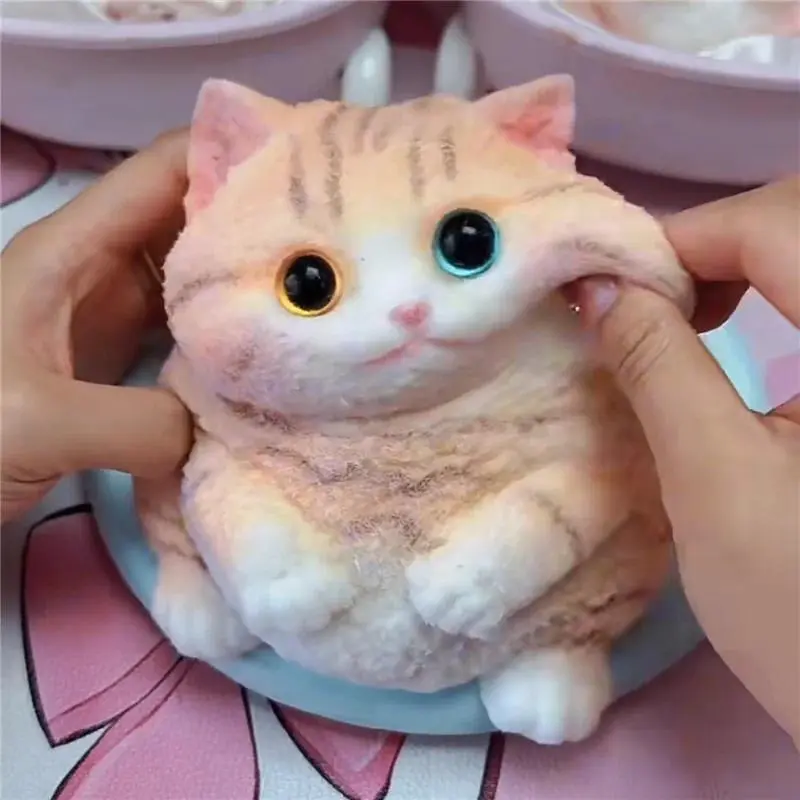 Cute Kawaii Cat Squishy Soft Silicone Stress Relief Squeeze Toy Anxiety Relief Desk Buddy Gift for Kids Adults Desk Decor Gift mesh ball oobleck squishry fidgets