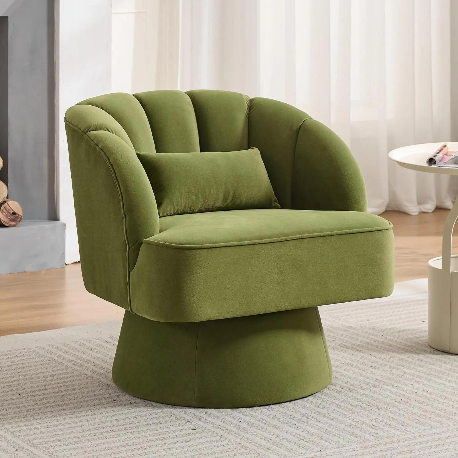 Garvee 360° Swivel Lounge Chair with Velvet Upholstery, Comfortable Reading Chair with Conical Base, Padded Barrel Chair, for Living Room, 70 x 70 x 70 cm