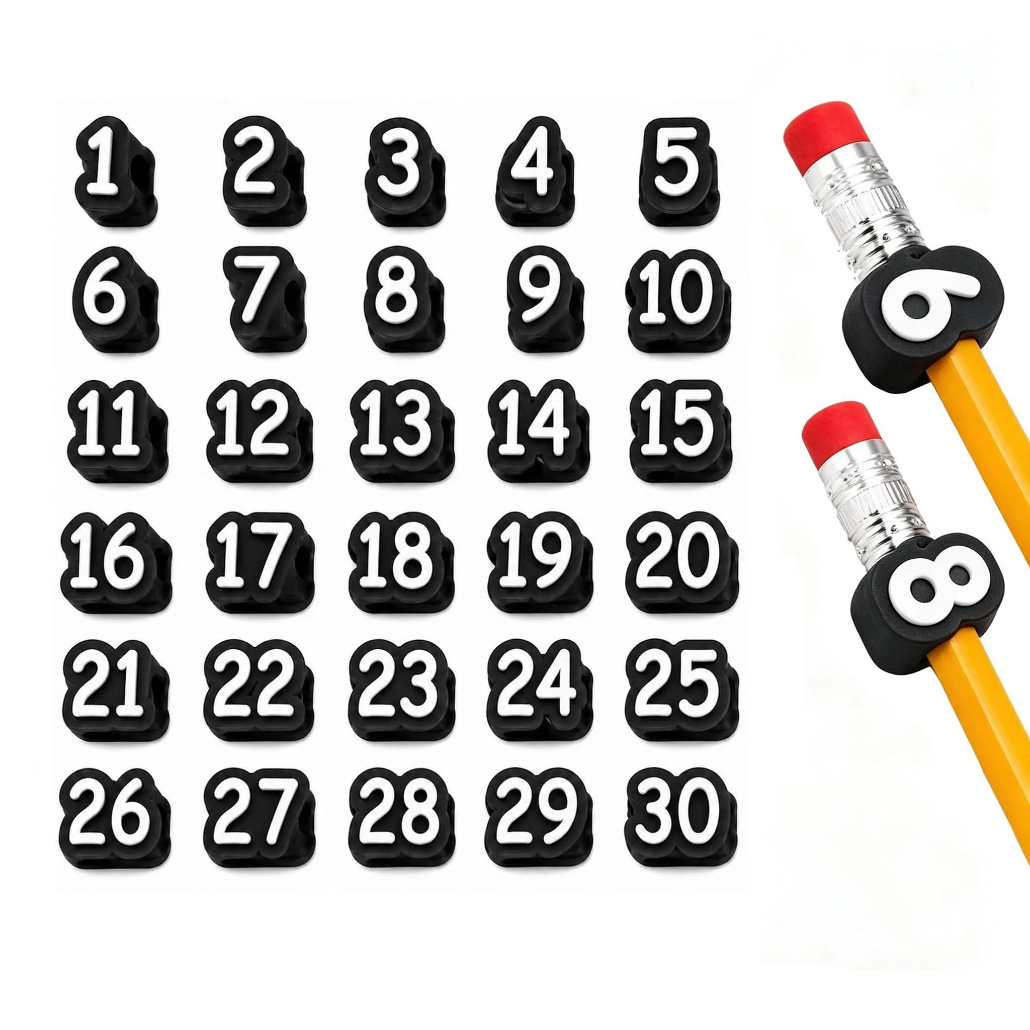 20/30PCS Pencil Caps Numbered Cute Colorful Reusable Digital Pencil Toppers Pencil Tracking Markers For Kids Students Teachers