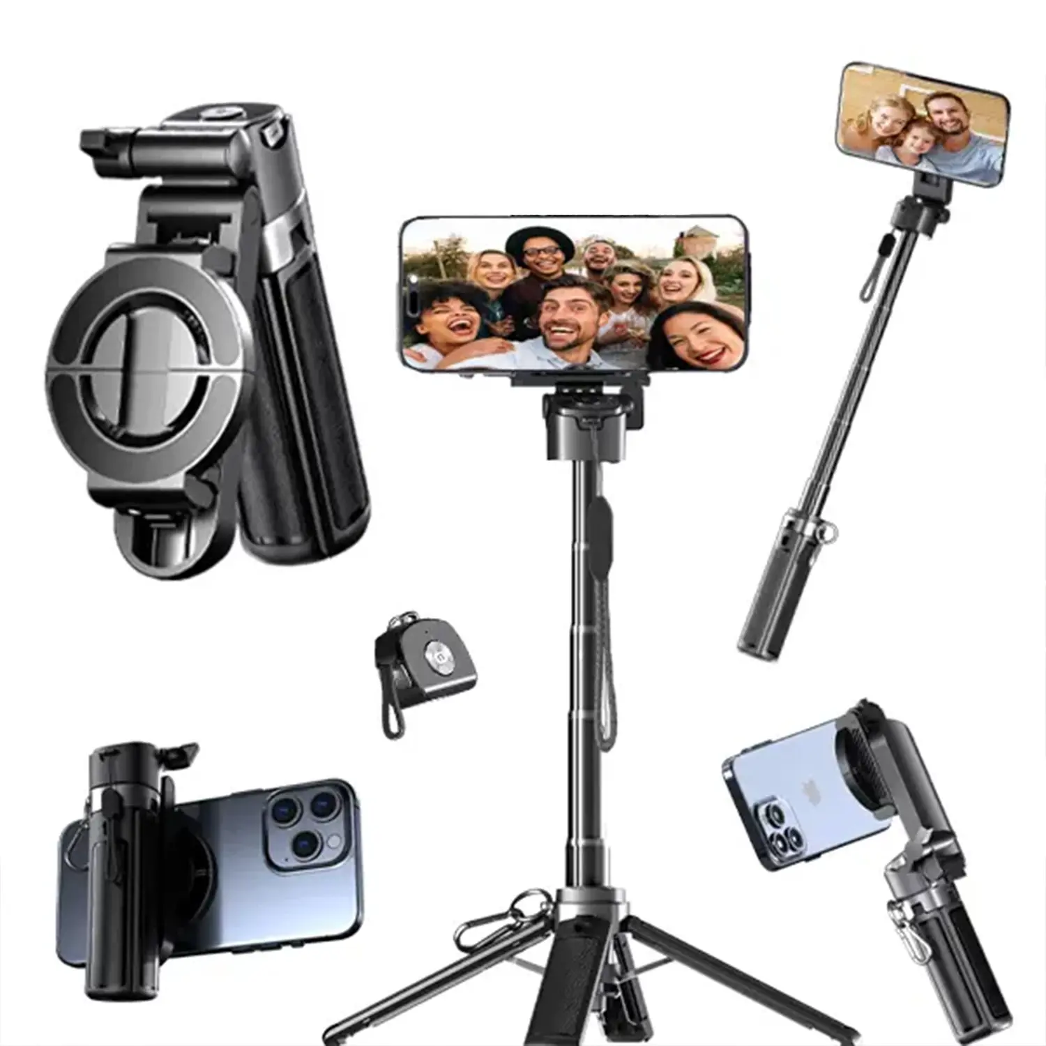 Four-In-One Magnetic Selfie Stick Tripod with Bluetooth-compatible Remote, 360° Rotation, Portable, Anti-Shake, Wireless Control, Ideal for Vlogging