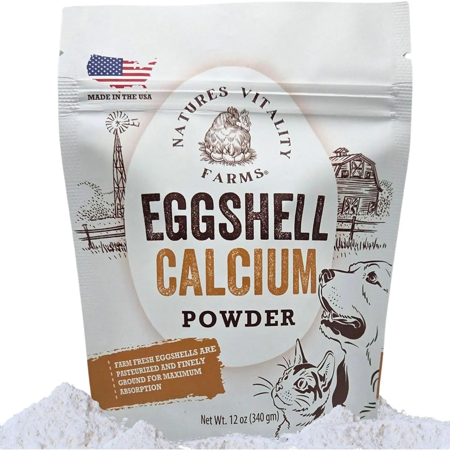12 oz Pure U.S.A. Eggshell Powder for Dogs/Cats, Finely Ground, Calcium Supplement