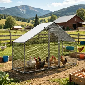 All Weather Outdoor Walk-In Chicken Cage, Reinforced Anti-Predator Design with Ground Stakes & Zip Ties, Ventilated Mesh Chicken Run for Homestead Backyard Farming