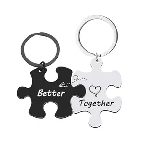 "Better Together" Relatable Relationship Interlocking Puzzle Keychain | Sassy Couple Goals Black White Heart Key Ring Stainless Steel Matching Friendship Charm