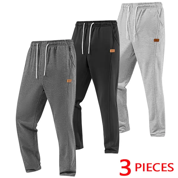 Men 3 Pack Casual Jogger Pants Multiple Color Options Soft Terry Knit Fabric Elastic Drawstring Waist Tapered Ankle Cuffs Relaxed Fit For Daily Lounging Walking Travel Autumn Winter Daily Outfits