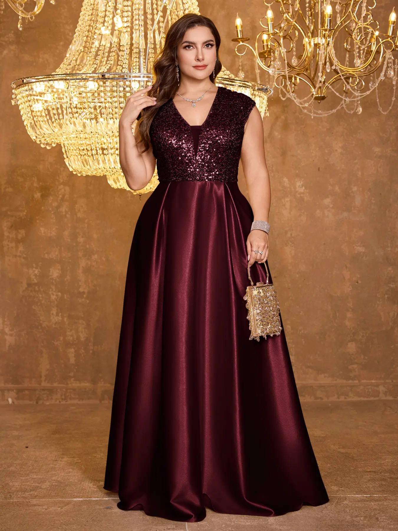 Luxurious Sequin Patchwork Satin High-Waisted A-Line Sleeveless Long Dress, Elegant Evening Gown, Perfect for Special Occasions