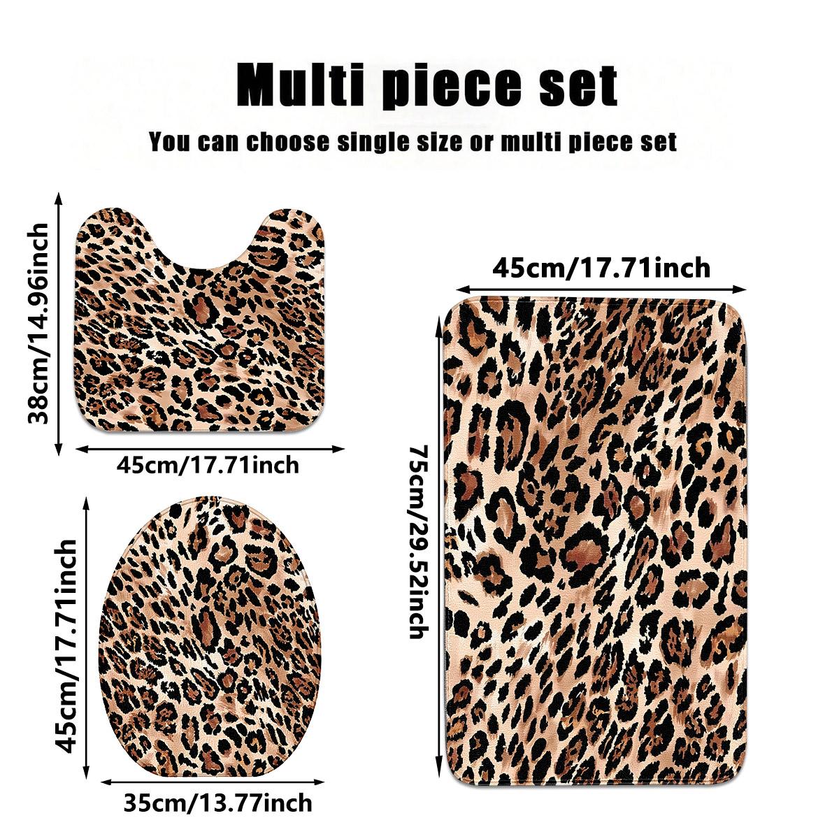 3-Piece Leopard Pattern Imitation Cashmere Bathroom Set—Soft & Anti-Slip, Suitable for Living Room, Bedroom, Bathroom, Kitchen, Multiple Sizes Available, Bath Mat Set, Bathroom Floor Mat, Bathroom Toilet Mat