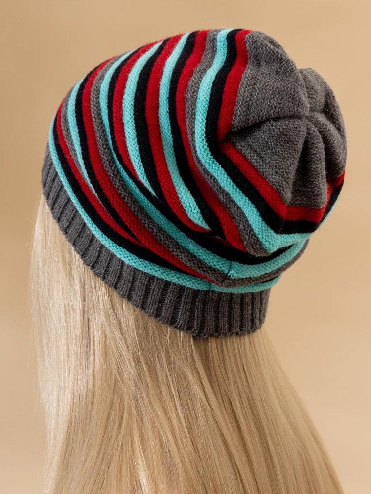 New Women Slouchy Winter Hats Keep Warm Beanie Hat Striped Design Casual Knitted Cap
