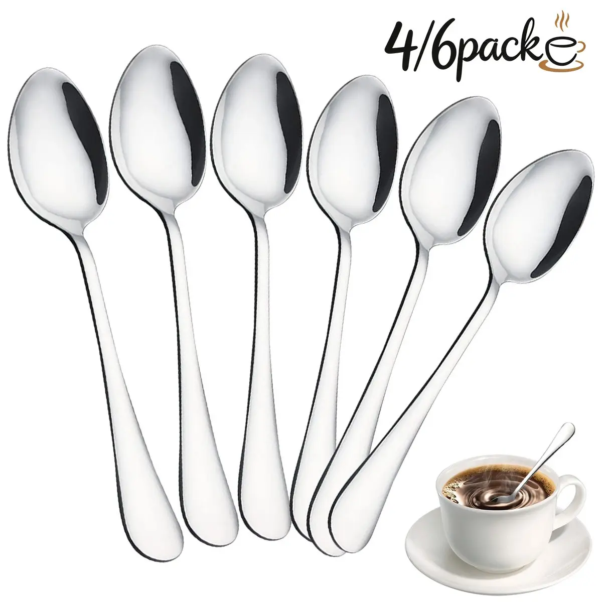 4/6 Pack Mini Espresso Coffee Spoons Set, 12cm Stainless Steel Teaspoons, Tiny Stirring Spoon for Coffee, Tea, Dessert, Home Use, Tableware, Cutlery