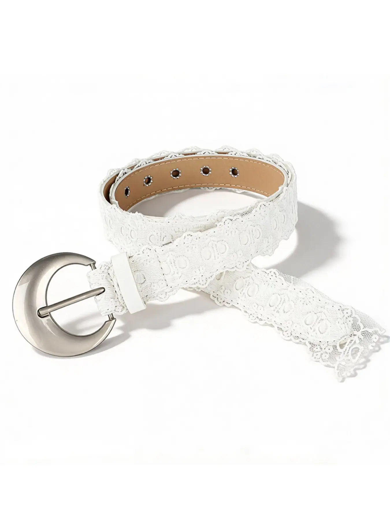 Women's Sweet Lace Hollow Out Belt, Vintage Crescent Buckle Adjustable Waistband, Pure Desire Fairy Style Accessory, Perfect for Skirts and Dresses, Adjustable Belts