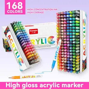 Guangna High Light Acrylic Gel Pen Set, 72/168 Colors, 1.0mm Hard Tip, High Concentration Ink, Ideal for Wood, Ceramic, Metal, Glass, Rock Art