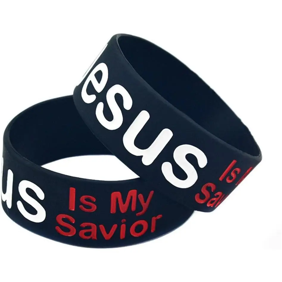 LF 2 count Mens Womens Christian  Wristband  Is My Savior Rubber Cuff Bracelets Religious God Blessed  for Birthday Baptism Christmas  Black,Pack of 2
