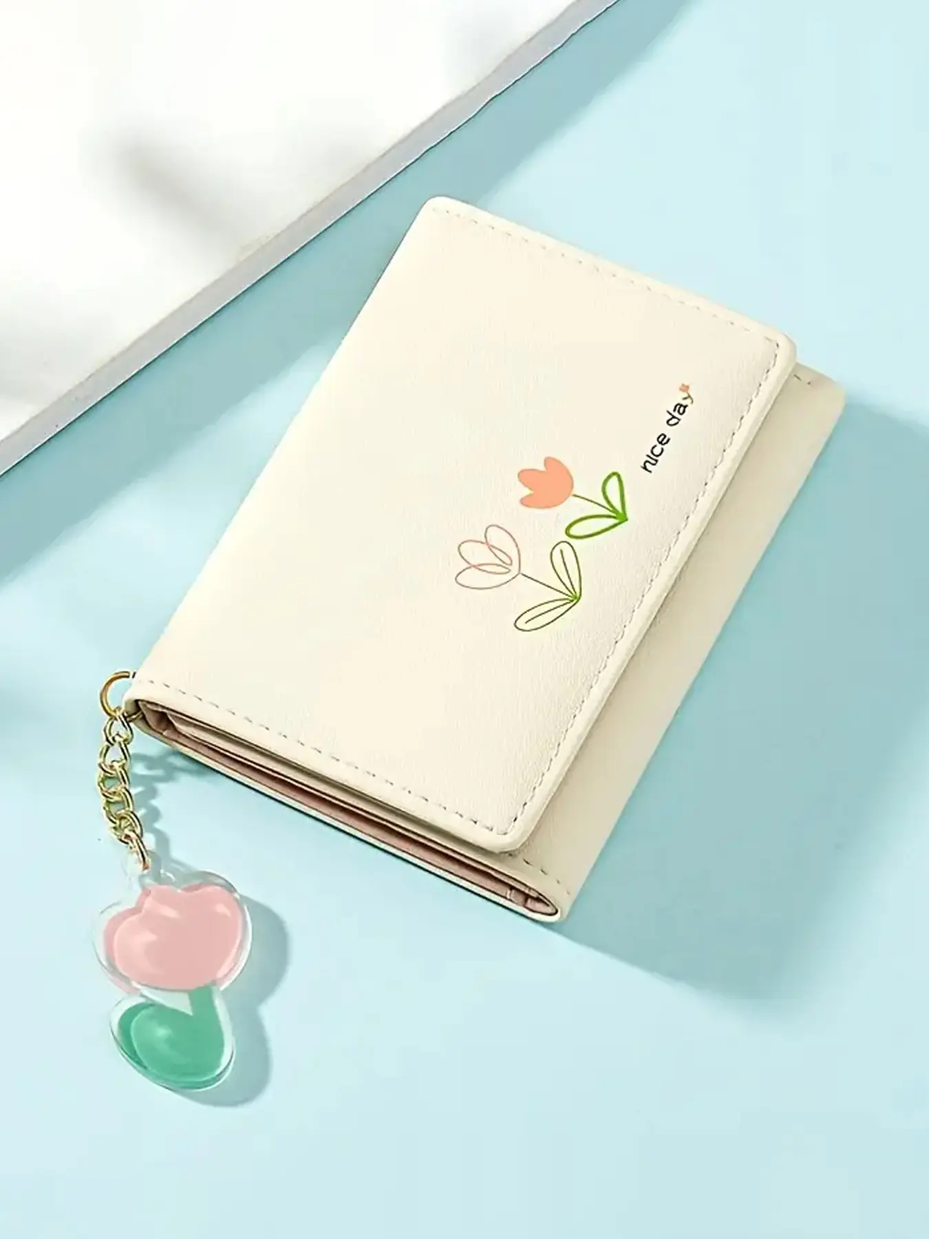 Elegant Floral Trifold Wallet Coin Purse for Women with KeyChain Chic Women’s Snap Coin Purse with Organized Multi-Card Slots & Durable Lining