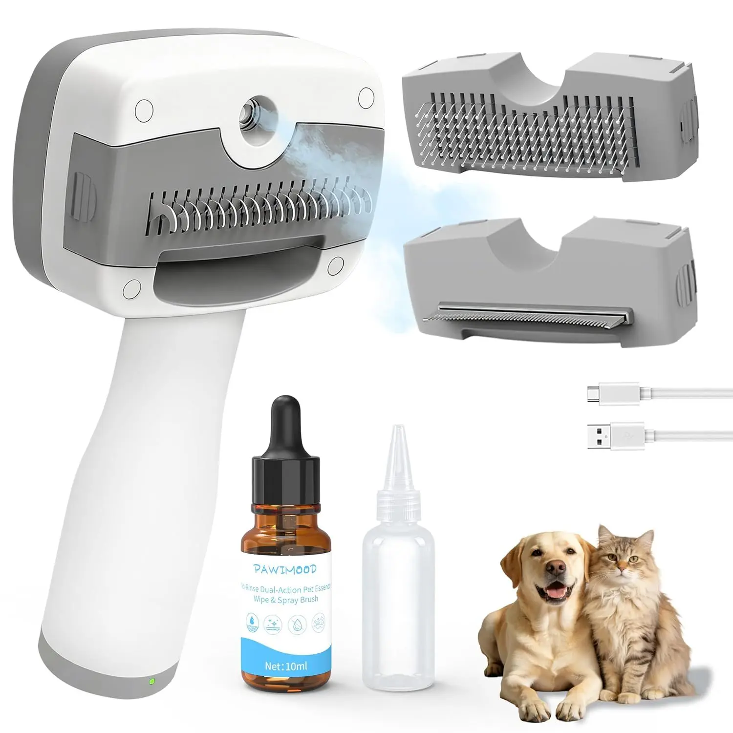 5-in-1 Pet Steam Grooming Brush with Self-Cleaning Feature & Multi-Swap Heads for Dogs & Cats