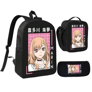 Kitaoka Uimine portrait print "Doll in Love" three-piece school bag set, anime shoulder bag, insulated lunch box, matching pencil case, suitable for daily use in middle and high school