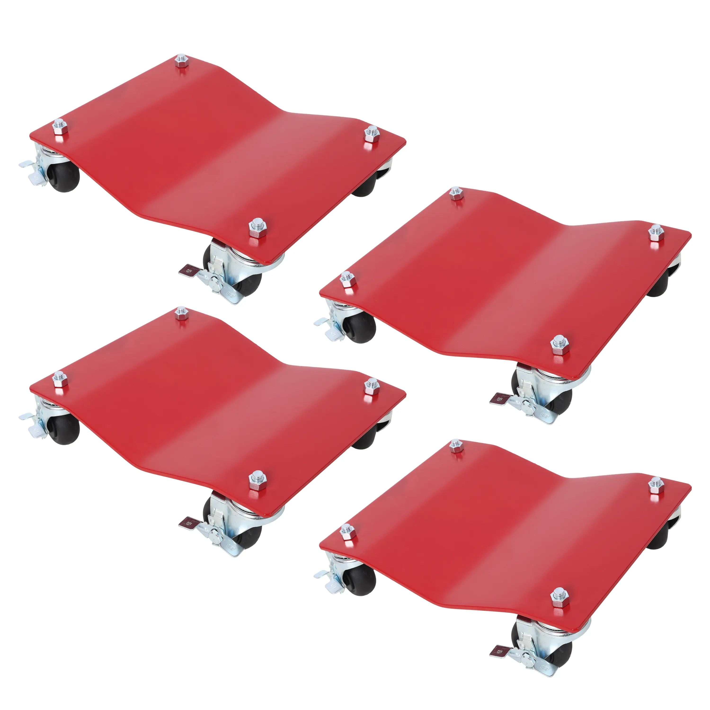 ARCH 4-Pack Heavy-Duty Steel Vehicle Wheel Dollies with Brake System, 2500lb Capacity Each, 10000lb Total Load, Swivel Casters, Red Powder-Coated, 11.8x15.7x4.3in, for Garage Auto Truck Moving