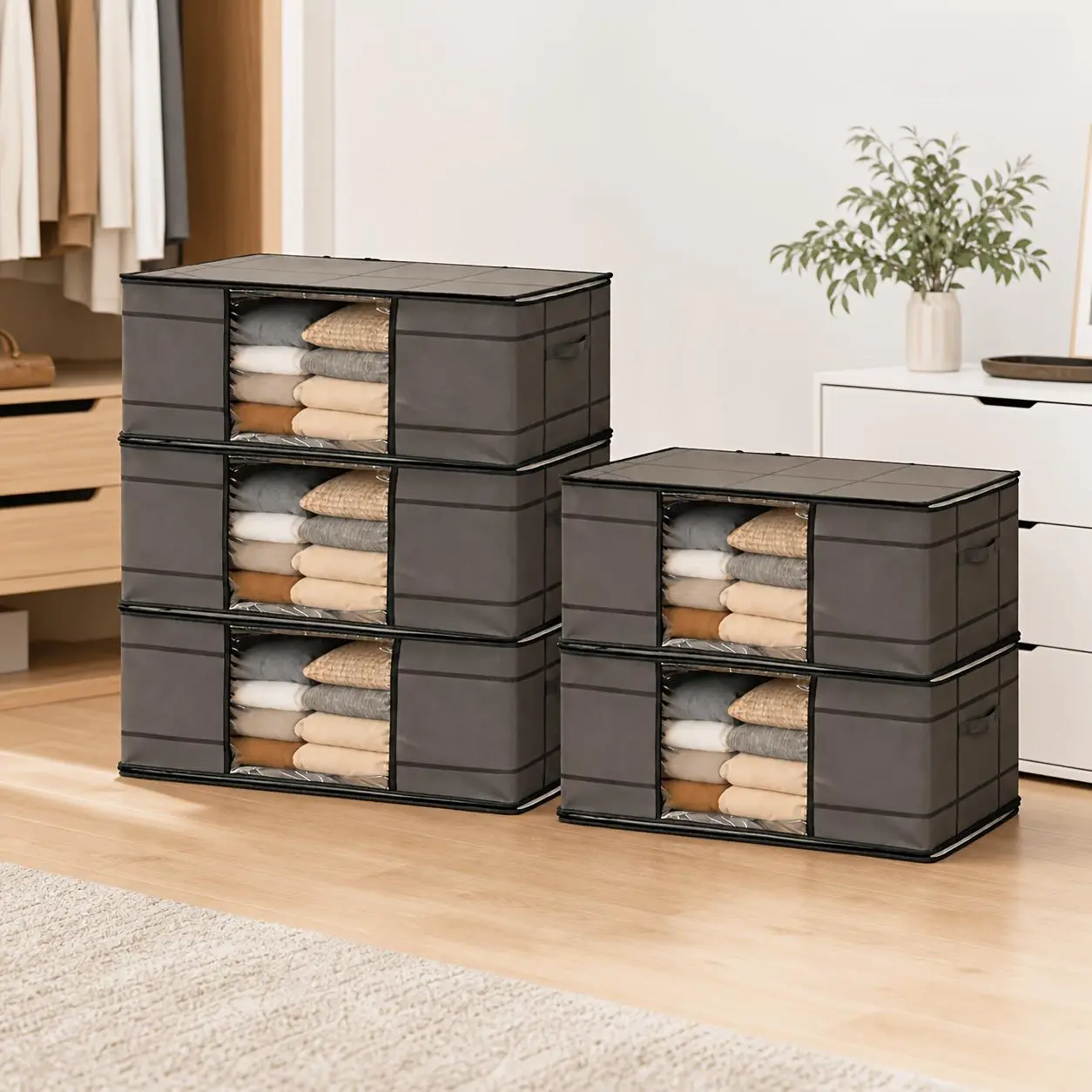 2-piece clothing storage bag, large-capacity dustproof and moisture-proof foldable clothing organizer bag, thickened fabric storage bag, universal storage bag for bedding, space-saving storage and organization for home, bedroom, dormitory, and wardrobe