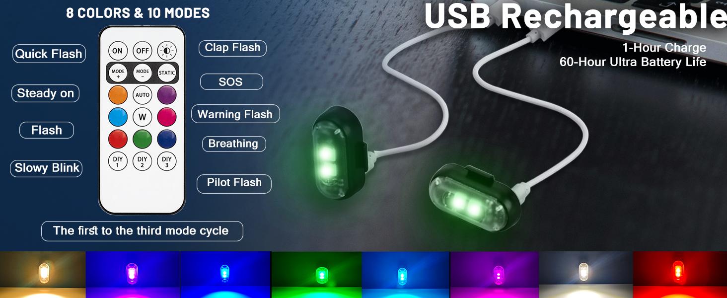 Wireless Led Lights with Remote Control USB Rechargeable Waterproof Emergency Lights Rock Light Light for Car Motorcycle Aircraft Scooter Truck Drone Vehicle