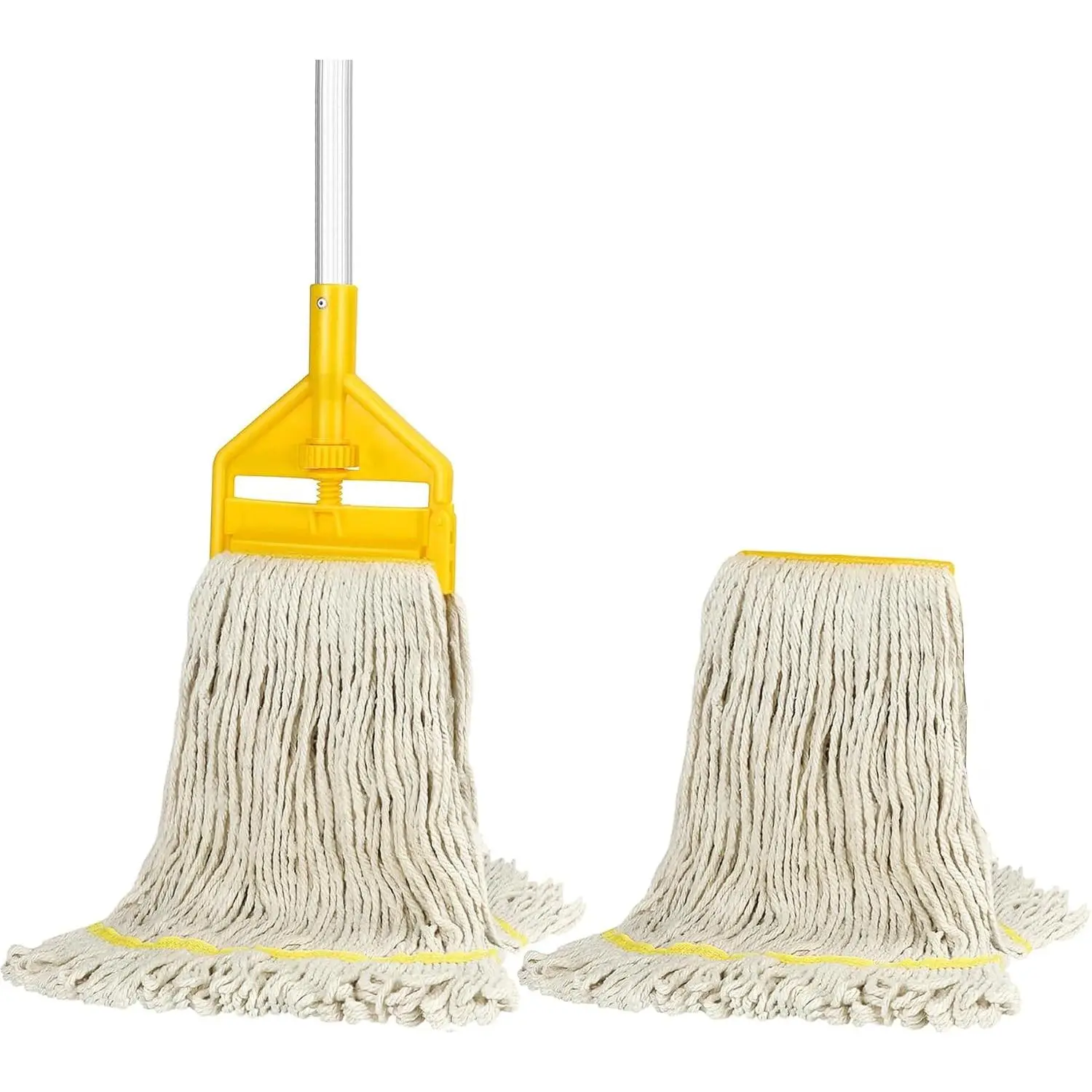 Commercial Industrial Cotton Mop with Extra Replacement Head - Heavy Duty Looped-End String Wet Mop, 59" Long Handle for Home, Garage, Office, Workshop & Warehouse Floor Cleaning