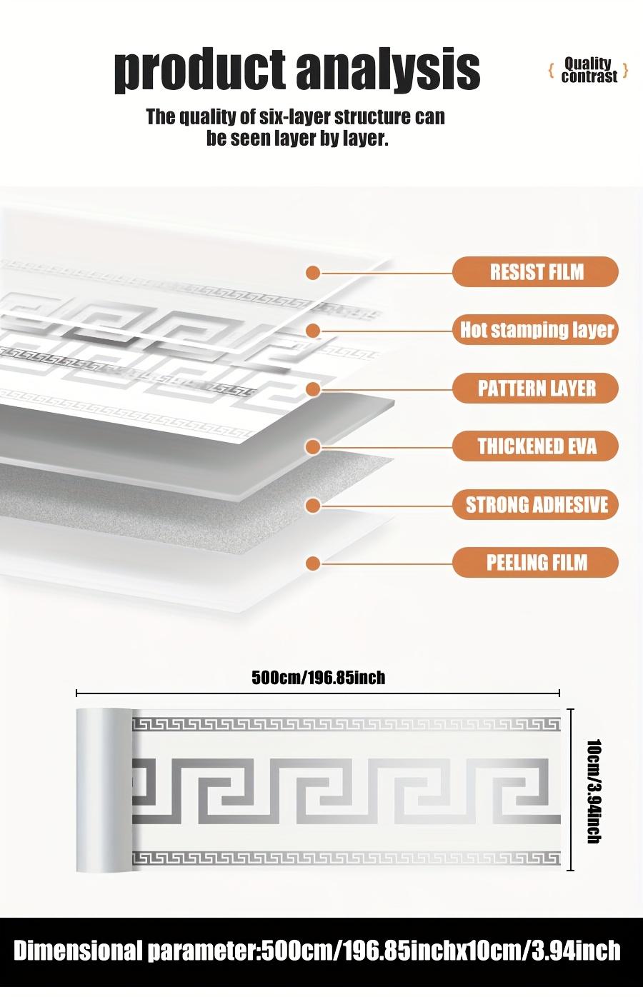 1 Roll 16.4ft x 4in Oversized Self-Adhesive Greek Key Pattern Wallpaper Border, Removable Waterproof Scratch-Resistant No Residue Peel and Stick, Decorative Trim for Kitchen Bathroom Living Room Office, Easy Application Damage-Free Removal, Luxury Floor &