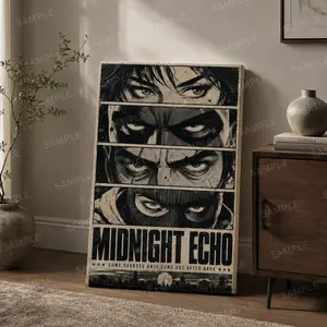 Midnight Echo Comic Eyes Collage Vertical Canvas Wall Art, Retro Poster, Home Decor for Living Room Bedroom Entryway, Available as Unframed Canvas Poster or Framed Canvas Wrap