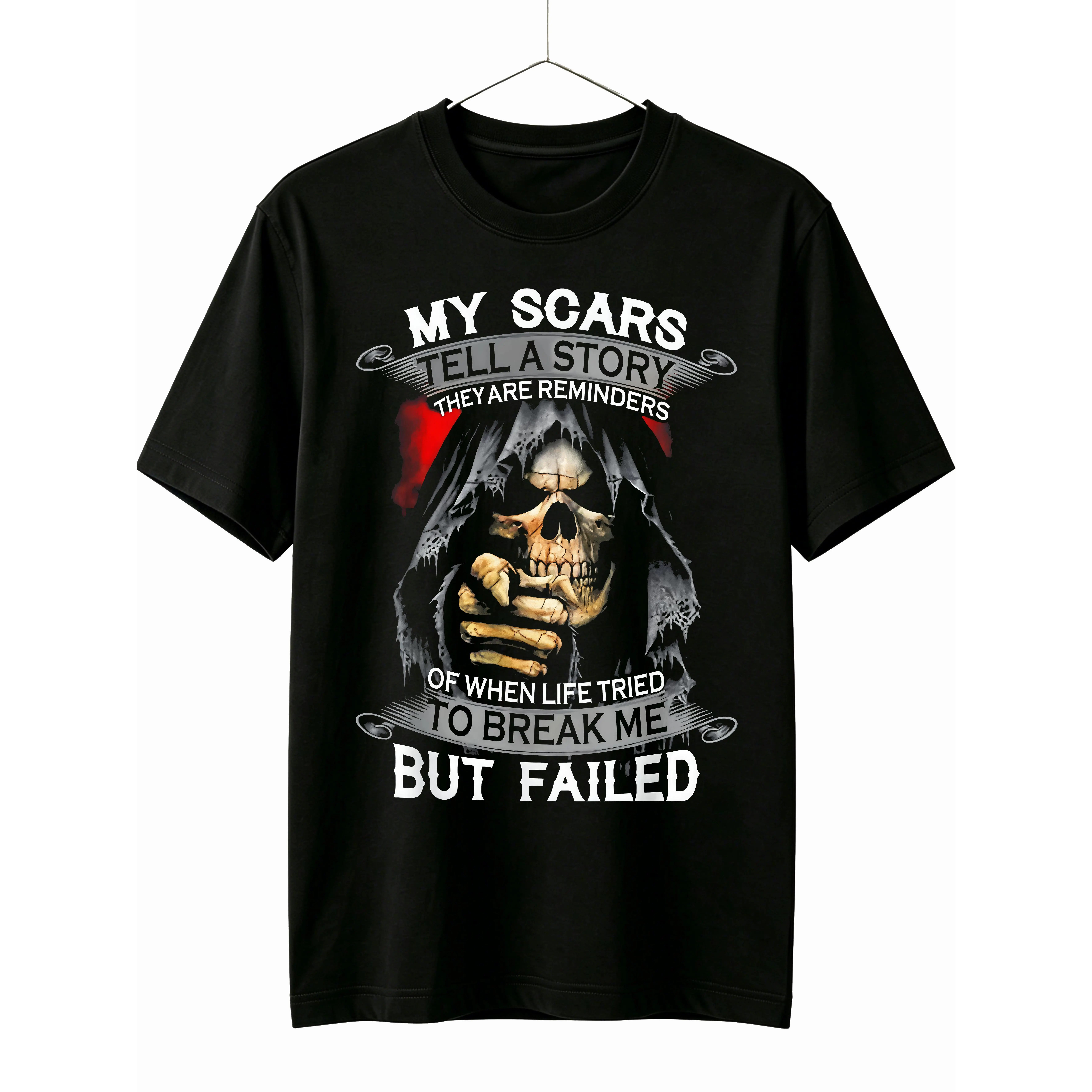 Men's Gothic Skull Graphic T-Shirt, Stylish Loose-Fit Cotton Short Sleeve Crewneck for Casual Festival Wear, Smooth, Sweat, Shortsleeve, Round Neck, Streetwear, Fabric, Menswear