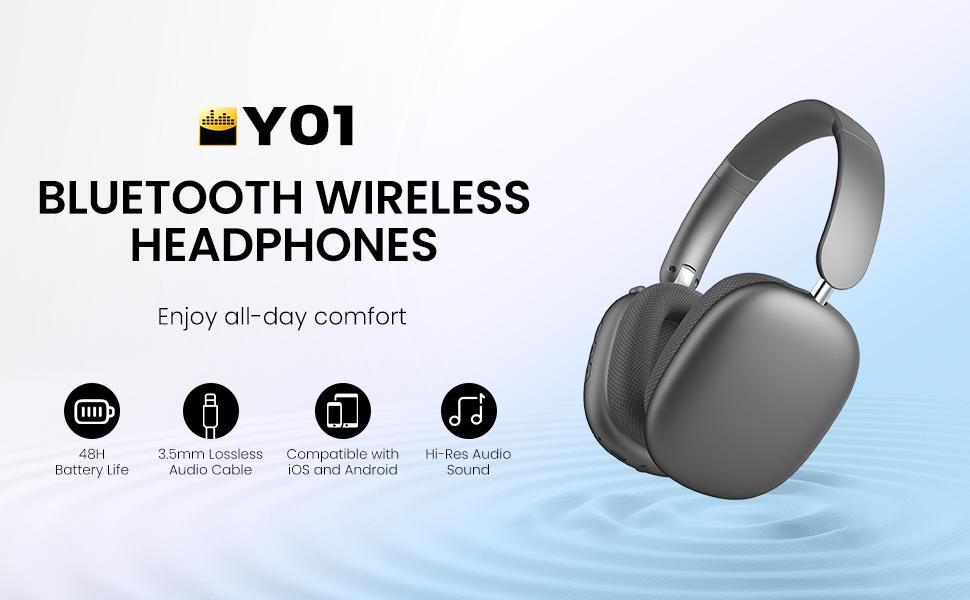 Wentronic Y01 ANC Headphones 48H Playtime,Hybrid Noise Cancelling,Hi-Res Audio,Foldable,Soft Earpads, with Mic for iOS/Android/PC
