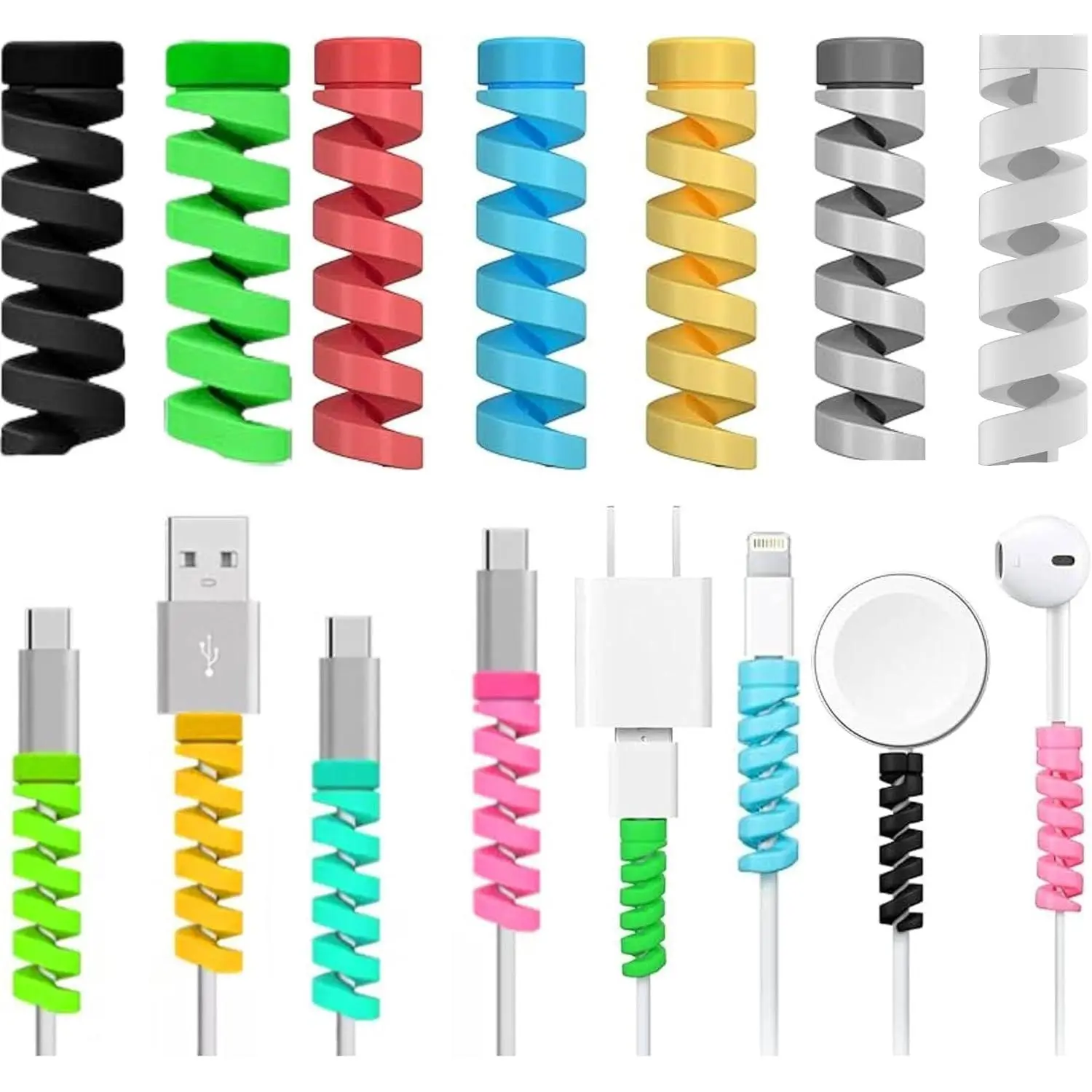 32-Pack Phone Cable Protector for Electronic Devices Spiral Wire Guard Flexible USB-C Charger & Cord Saver to Prevent Breakage, Extend Cord Life for Cellphones, Laptops & Headphones