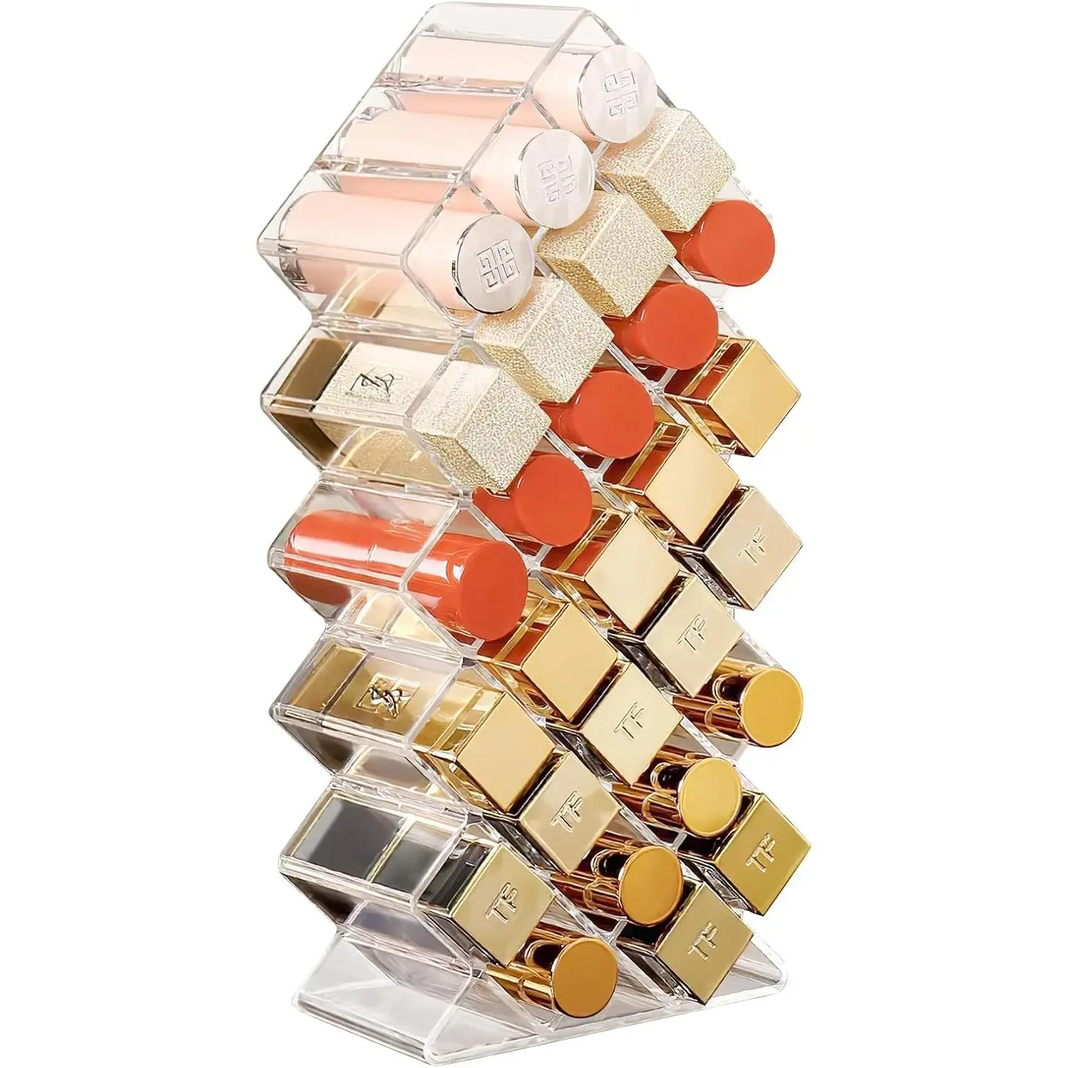 Lipstick Organizer, 28 Slots  Lip Holder, Stackable Lip Gloss Organizer, Fish Lipstick Tower Holder Storage for  Bathroom  Countertop Display (28 Slots)